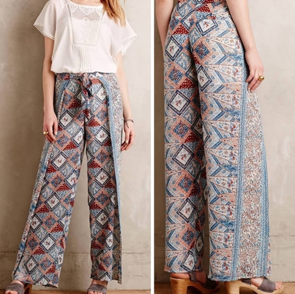 Anthropologie Elevenses Seaflower Wide Leg Pants 4